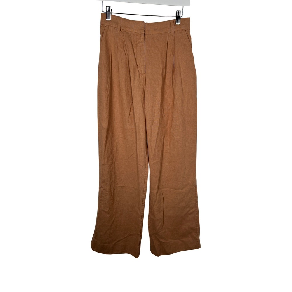 Abercrombie & Fitch‎ Tan Brown Linen Blend Wide Leg Pleated Trousers Size SL